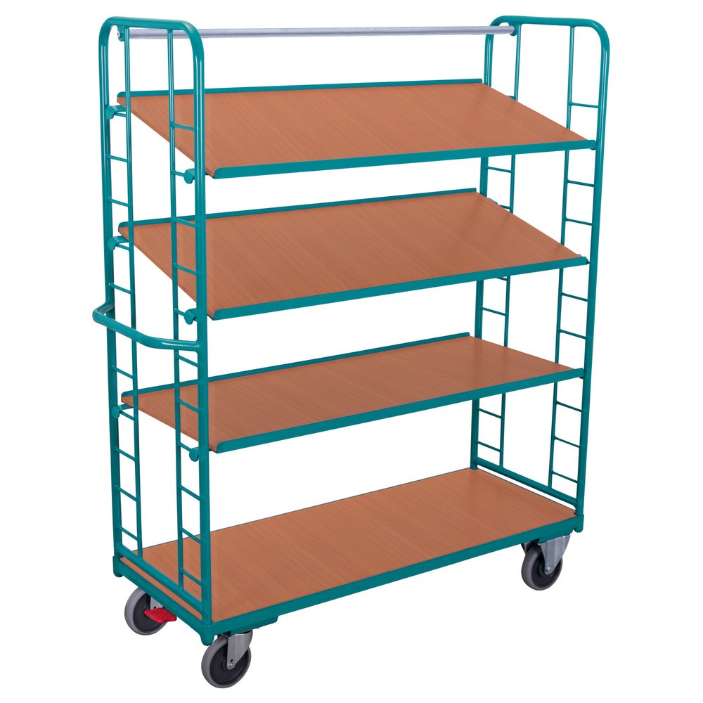 Produktabbildung: Etagenwagen Ameise®, 3 variable Holzböden à 1.615 x 635 mm, mit Zentralbremse