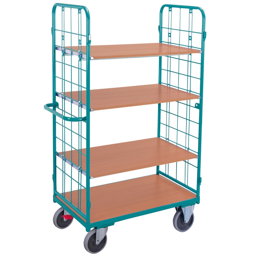 Produktabbildung: Etagenwagen Ameise®, mit Drahtgitter, ohne Rückwand, 4 Etagen à 1.000 x 700 mm, mit Zentralbremse
