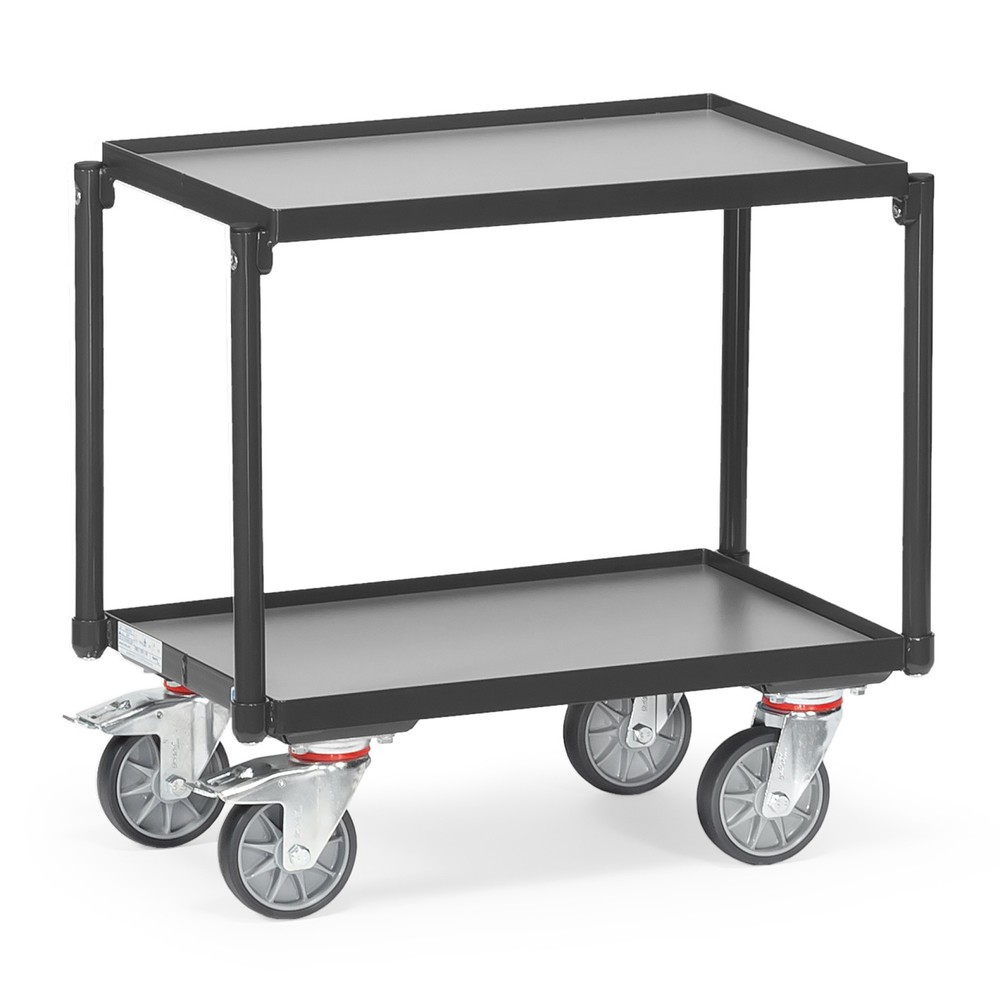 Obrázek produktu: Etážový vozík fetra®, 2 dřevěné police à 610 x 410 mm, se zvýšeným okrajem, bez madla, antracitová šedá