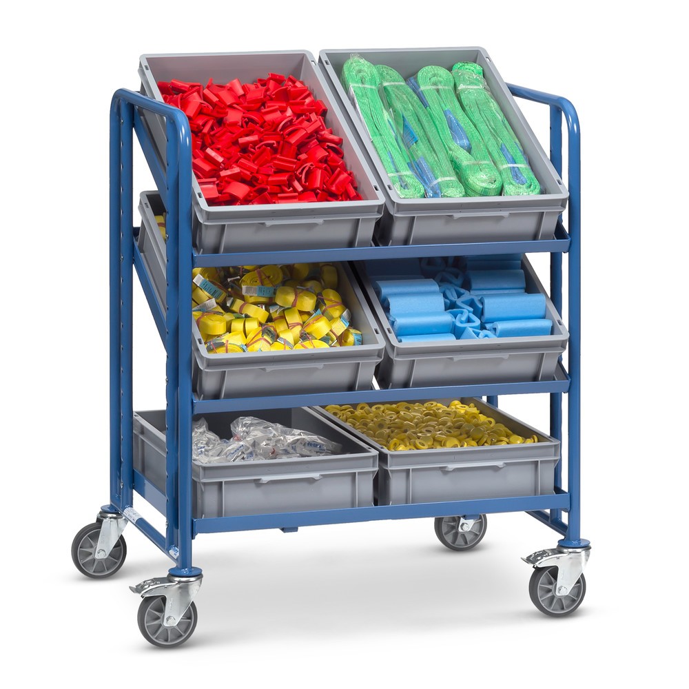 Číslo obrázku produktu 3: Etážový vozík fetra® na euro bedny, s bednami, nosnost 250 kg, 3 pater à 820 x 610 mm