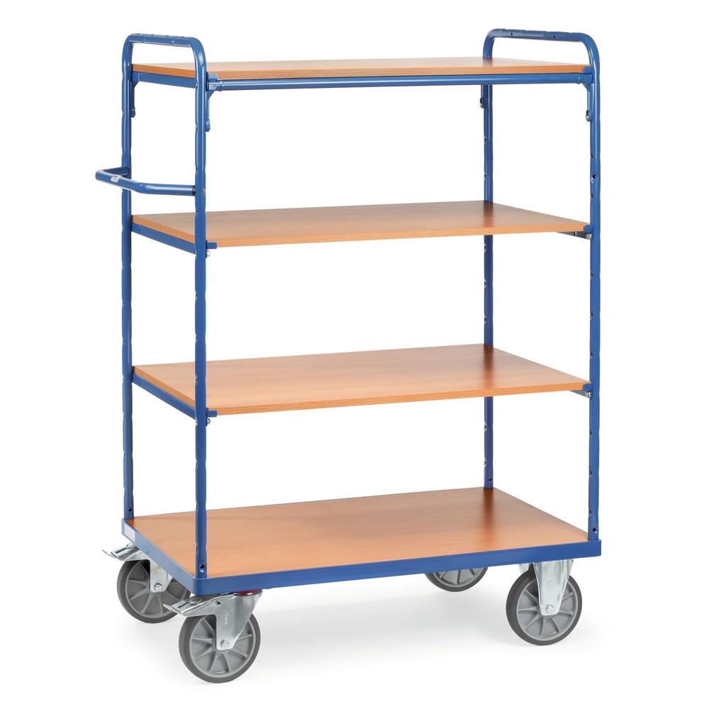 Obrázek produktu: Etážový vozík fetra®, s dřevěnými policemi, 4 patra à 1000 x 600 mm, výška 1552 mm