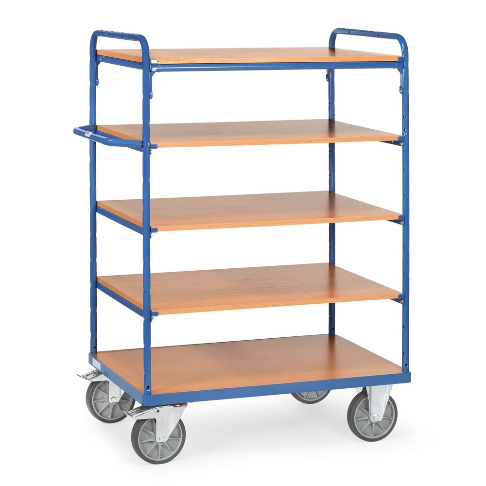 Obrázek produktu: Etážový vozík fetra®, s dřevěnými policemi, 5 patra à 1000 x 600 mm, výška 1552 mm