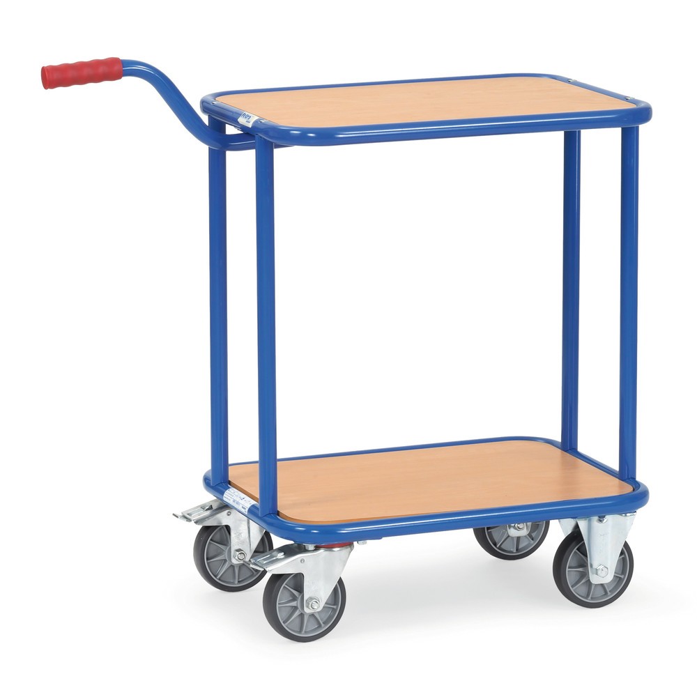 Obrázek produktu: Etážový vozík s rukojetí fetra®, s dřevěnými policemi, 2 patra à 600 x 450 mm