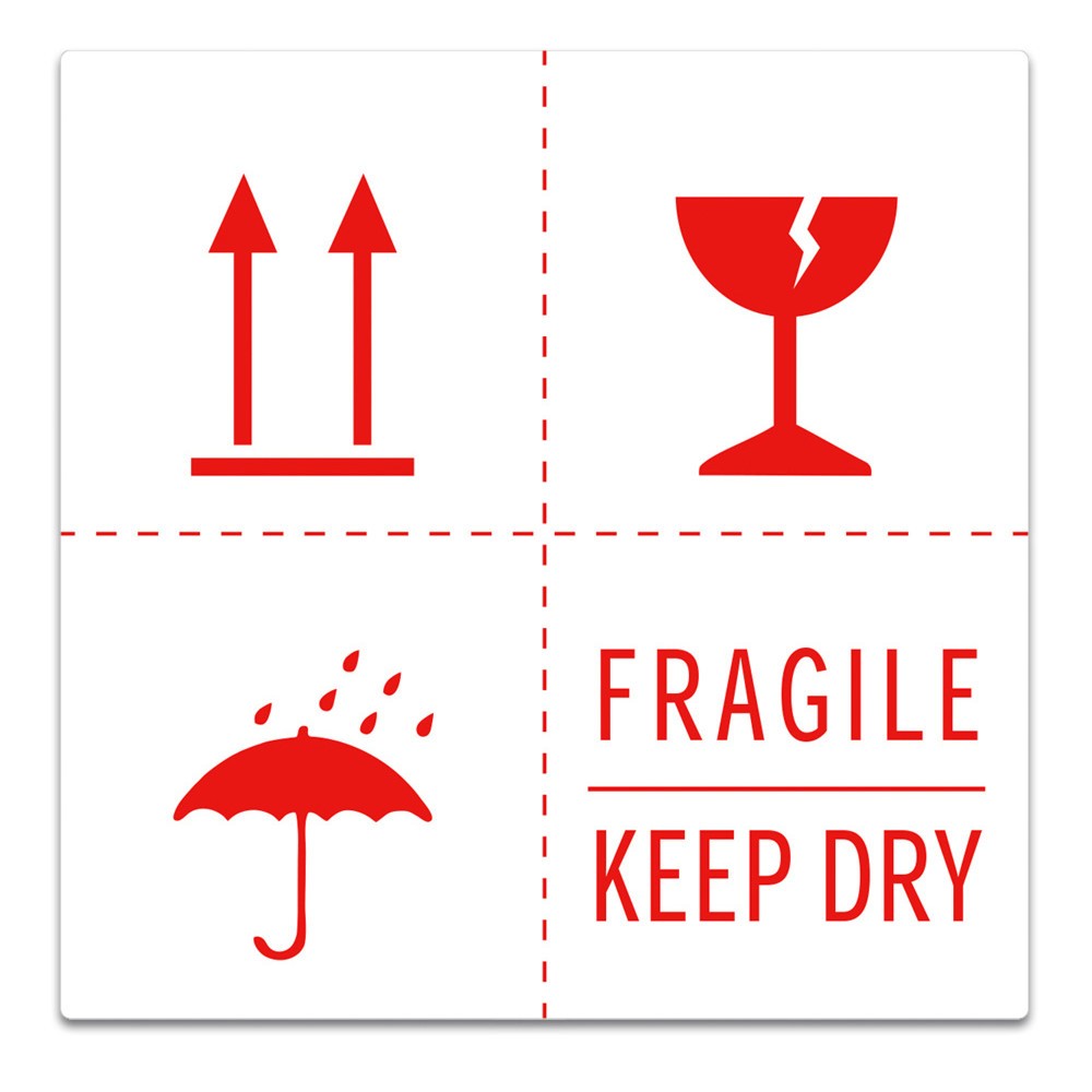 Illustration du produit: Étiquettes adhésives auto-collantes « Fragile + Keep dry + symbole parapluie + flèches vers le haut », lxL 100 x 100 mm, 1.000 pcs/UV