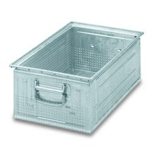 Produktabbildung Nr. 1: Drehstapelbehälter aus Stahlblech, mit feiner Lochung Ø 3 mm, HxBxT 200 x 350 x 200 mm