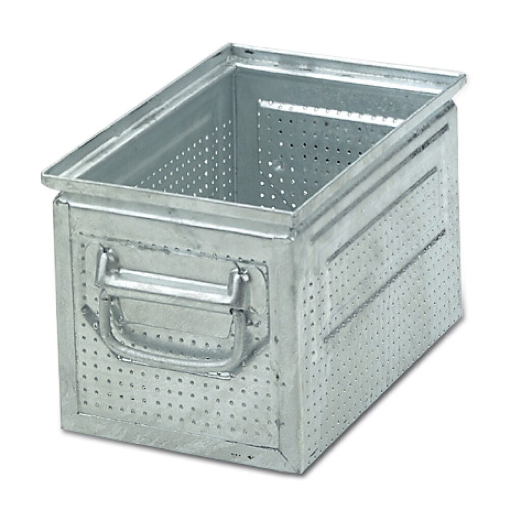 Drehstapelbehälter aus Stahlblech, mit feiner Lochung Ø 3 mm, HxBxT 200 x 350 x 200 mm Produktabbildung Nr. 3: Drehstapelbehälter aus Stahlblech, mit feiner Lochung Ø 3 mm, HxBxT 200 x 350 x 200 mm