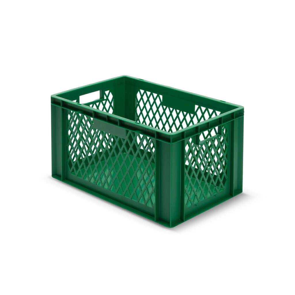 Produktabbildung: Euroboxen, Wände durchbrochen + Böden geschlossen, 61 Liter, grün, Griffe