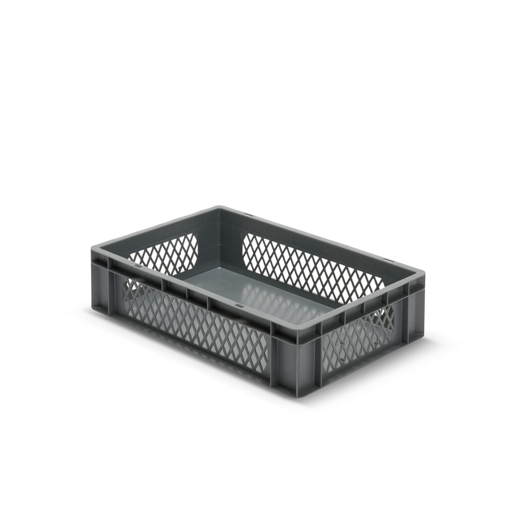 Euroboxen, Wände durchbrochen + Böden geschlossen, 26 Liter, grau Produktabbildung: Euroboxen, Wände durchbrochen + Böden geschlossen, 26 Liter, grau
