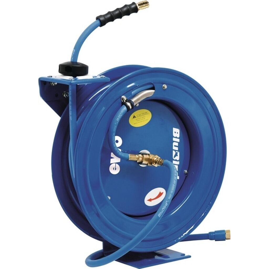 EWO Schlauchaufroller BluBird, Schlauchlänge 20 m Gehäuse Metall, für Luft und Wasser, Ausgangsanschluss DN 7,2 Produktabbildung: EWO Schlauchaufroller BluBird, Schlauchlänge 20 m Gehäuse Metall, für Luft und Wasser, Ausgangsanschluss DN 7,2