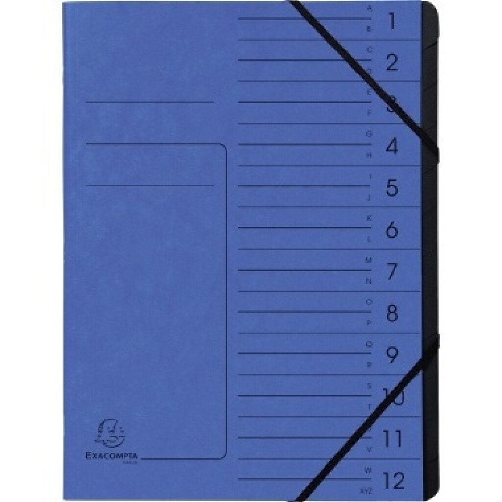 Exacompta Ordnungsmappe 541202E DIN A4 12Fächer Karton blau Produktabbildung: Exacompta Ordnungsmappe 541202E DIN A4 12Fächer Karton blau