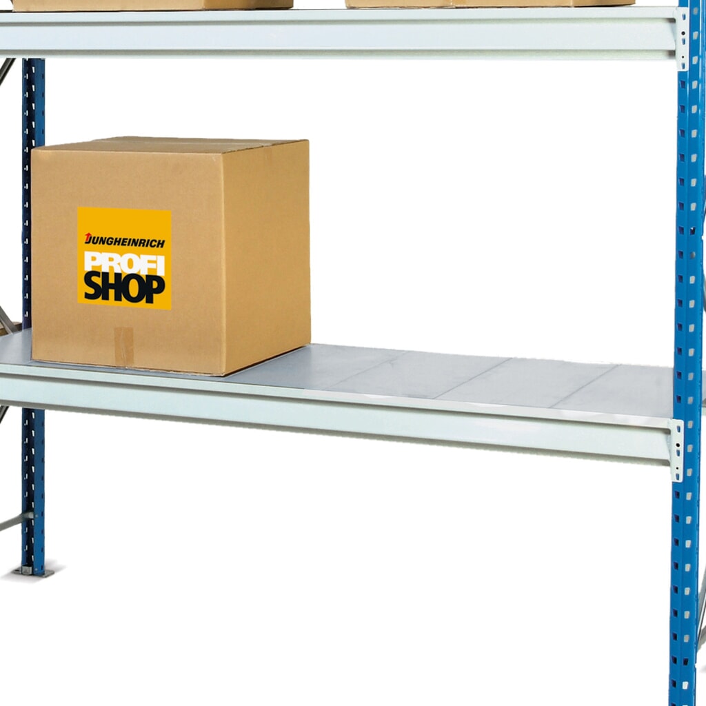 Fachboden für ManOrga Weitspannregal, mit Stahlpaneelen, FL bis 880 kg, BxT 1.800 x 600 mm Produktabbildung: Fachboden für ManOrga Weitspannregal, mit Stahlpaneelen, FL bis 880 kg, BxT 1.800 x 600 mm