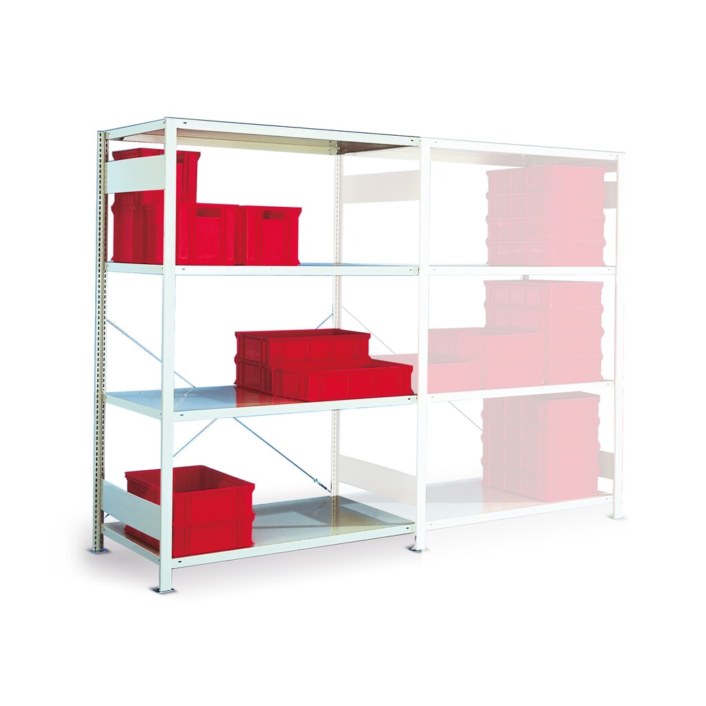 Fachbodenregal META, einzeilig, Anbaufeld, lichtgrau, HxBxT 2.000 x 1.300 x 300 mm Produktabbildung: Fachbodenregal META, einzeilig, Anbaufeld, lichtgrau, HxBxT 2.000 x 1.300 x 300 mm