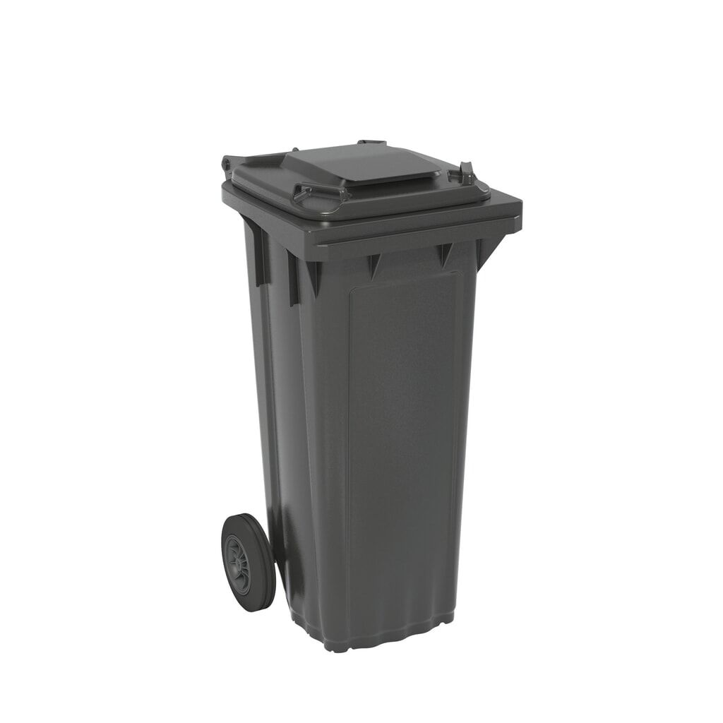 Fahrbare Mülltonne aus HDPE, 2 Rollen, 80 Liter, schwarzgrau, Deckel schwarzgrau Produktabbildung: Fahrbare Mülltonne aus HDPE, 2 Rollen, 80 Liter, schwarzgrau, Deckel schwarzgrau