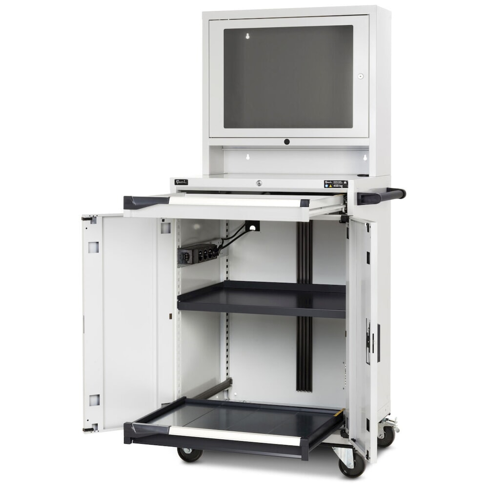 N° de l'image du produit 2 : Armoire informatique Fami Master CS, porte en polycarbonate, 1 tiroir, HxlxP 1 731 x 792 x 617 mm, gris clair