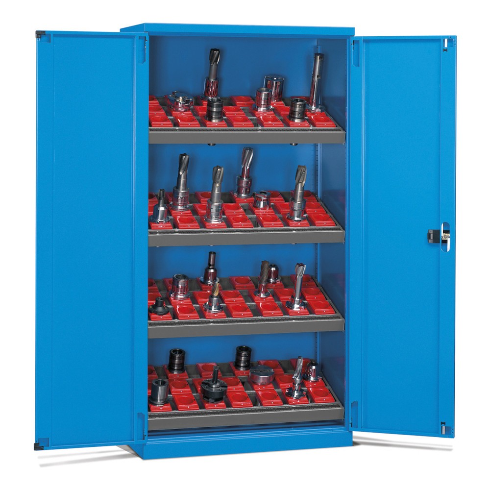 N° de l'image du produit 1 : Fami PERFOM Armoire à outils CNC, 4 tablettes, HxlxP 2 000 x 1 023 x 726 mm, 50 supports d’outils ISO 50, bleu clair