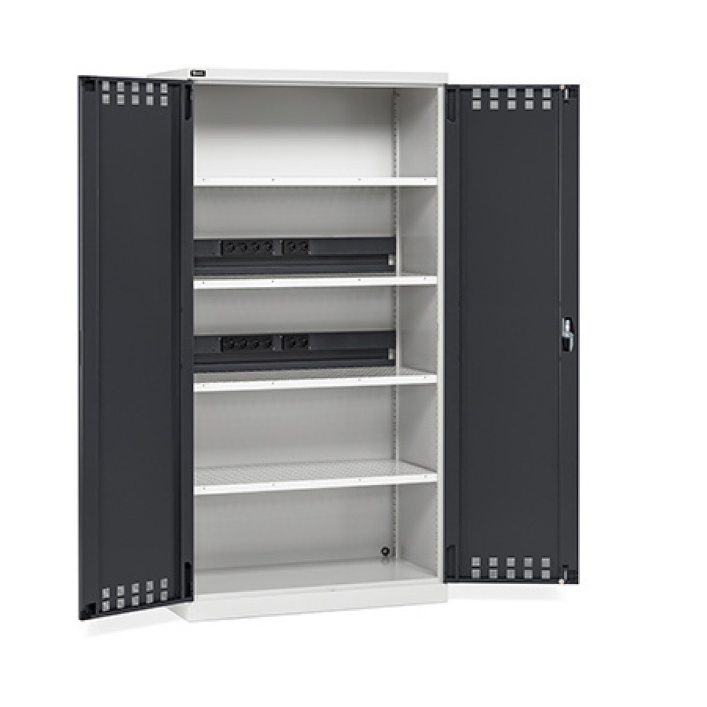 Illustration du produit: Fami PERFOM Armoire de charge de batteries, 4 tablettes perforées, HxlxP 2 000 x 1 023 x 726 mm, gris clair, anthracite