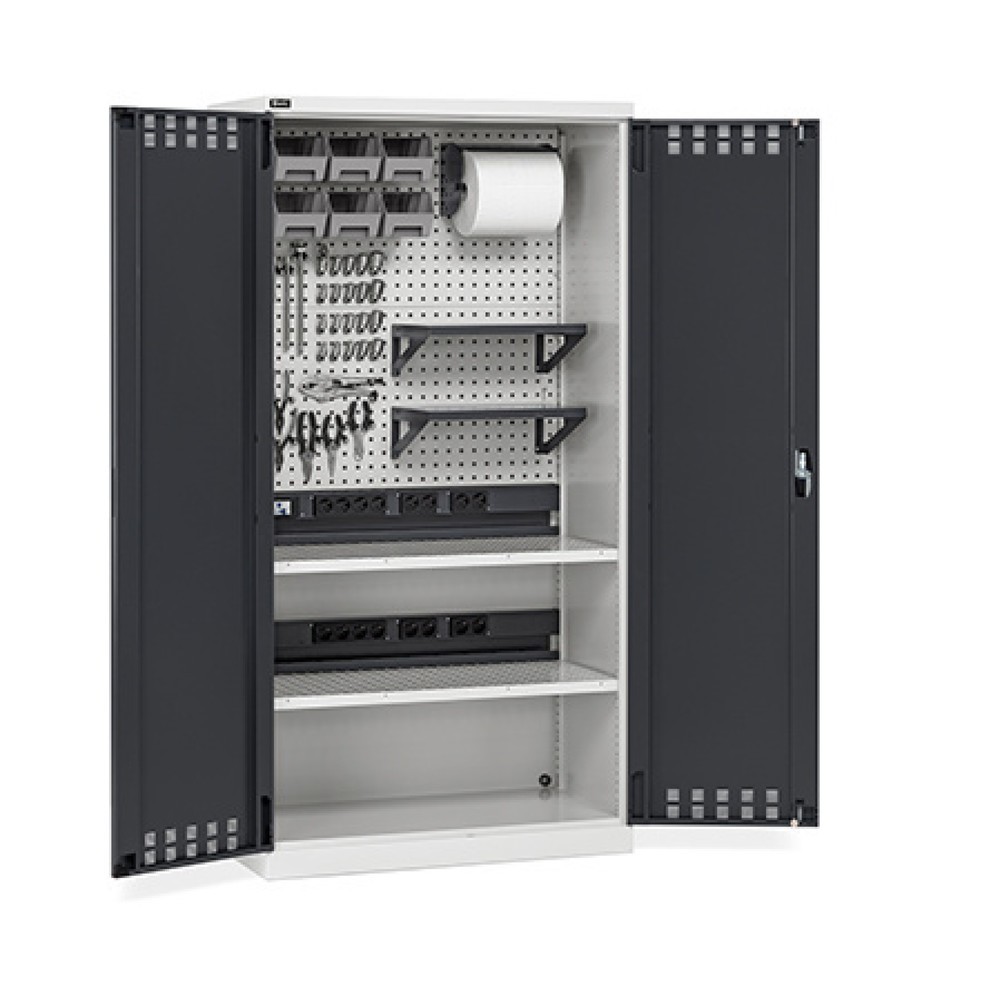 Illustration du produit: Fami PERFOM Armoire de charge de batteries avec plaque perforée et accessoires, HxlxP 2 000 x 1 023 x 726 mm, gris clair, anthracite