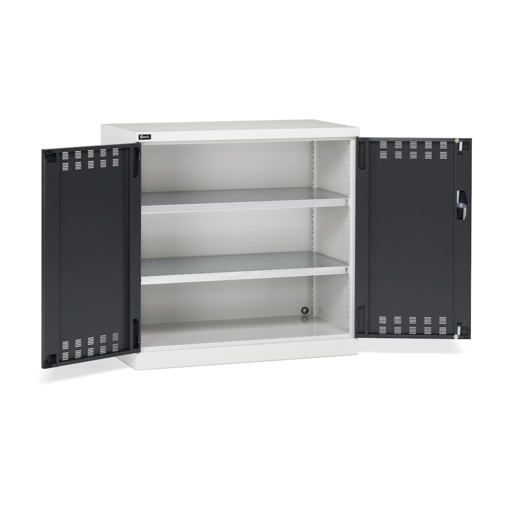 Produktabbildung Nr. 1: Fami PERFOM Beistellschrank, 2 Fachböden, perforierte Flügeltüren, HxBxT 1.000 x 1.023 x 555 mm, lichtgrau, anthrazit