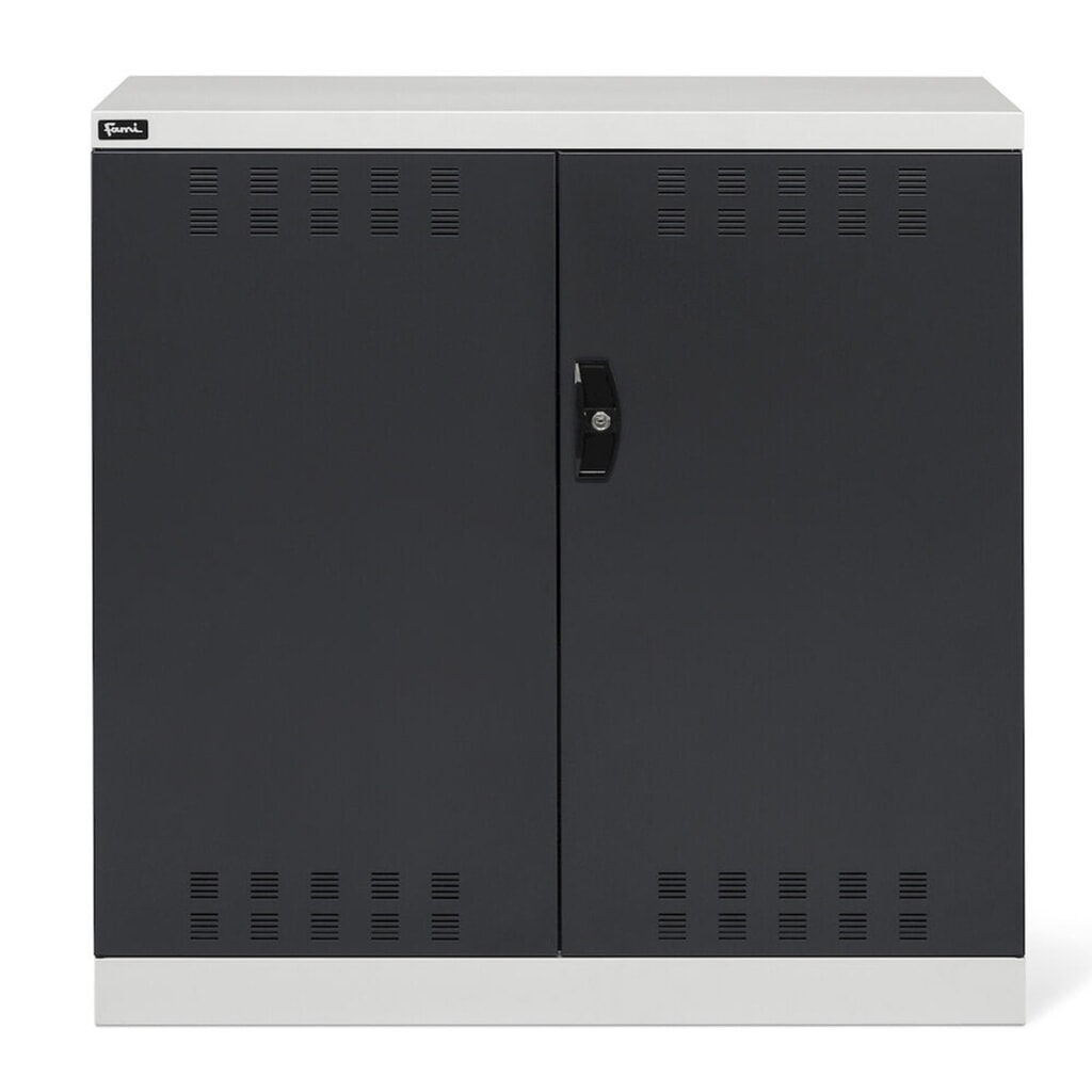 Fami PERFOM Beistellschrank, 2 Fachböden, perforierte Flügeltüren, HxBxT 1.000 x 1.023 x 555 mm, lichtgrau, anthrazit Produktabbildung Nr. 2: Fami PERFOM Beistellschrank, 2 Fachböden, perforierte Flügeltüren, HxBxT 1.000 x 1.023 x 555 mm, lichtgrau, anthrazit