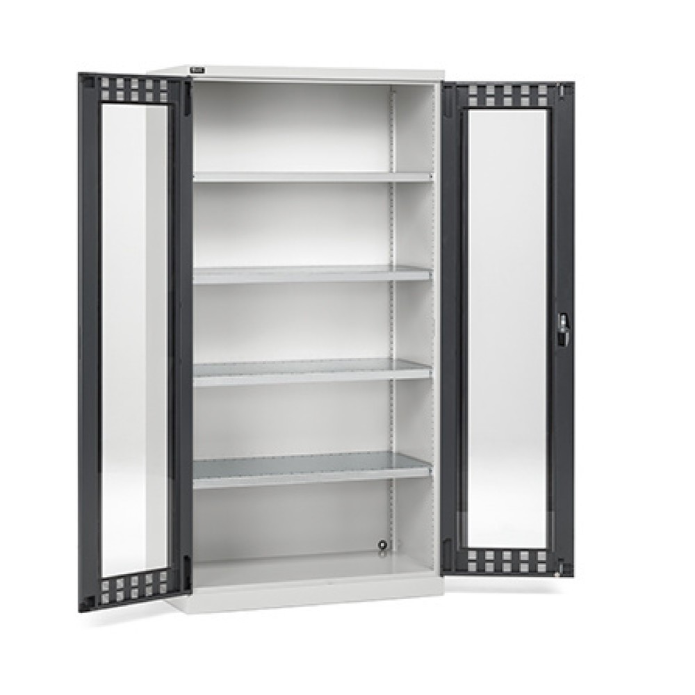 Produktabbildung: Fami PERFOM Flügeltürschrank mit 4 Fachböden und Sichtfenstern, HxBxT 2.000 x 1.023 x 726 mm, lichtgrau, anthrazit