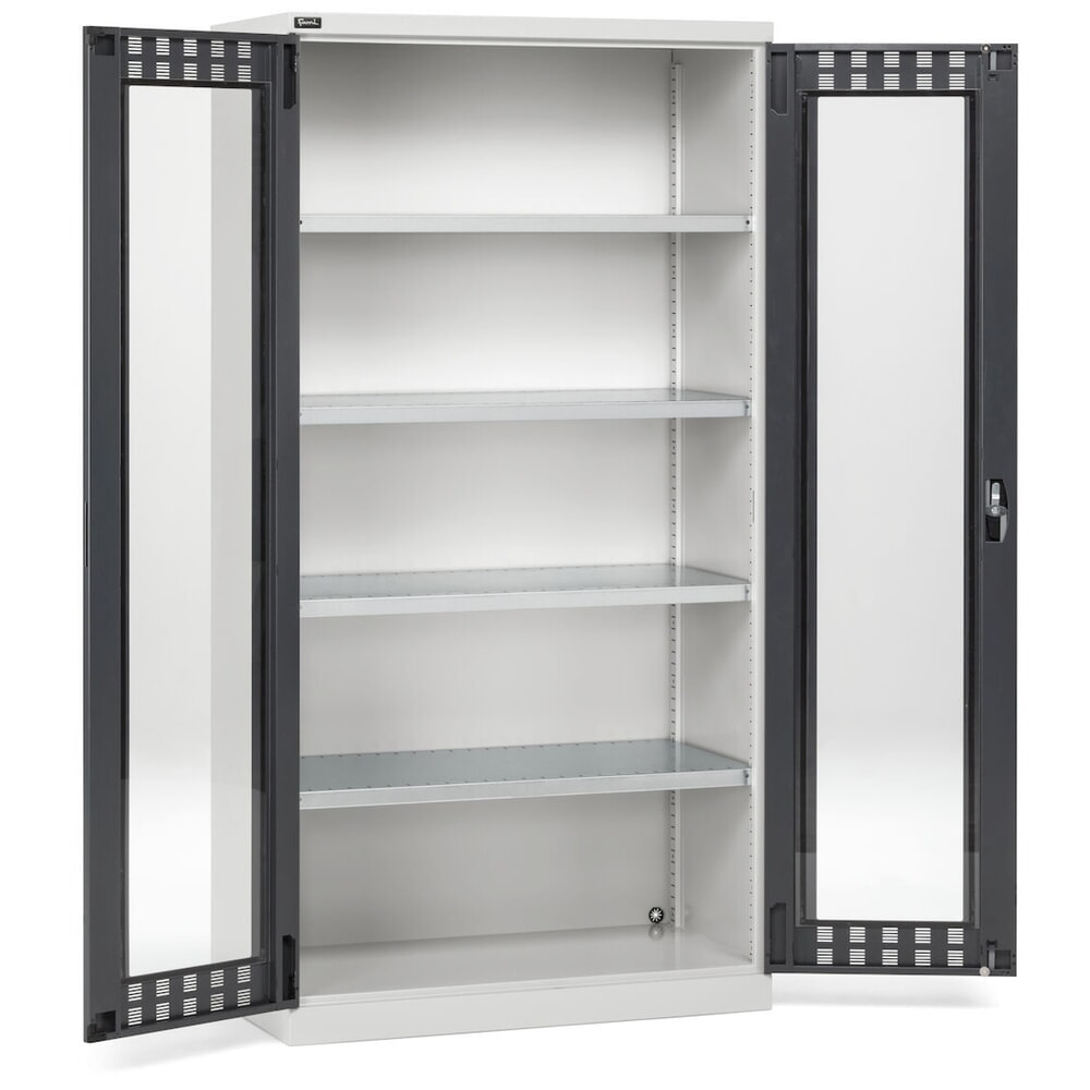 Produktabbildung Nr. 2: Fami PERFOM Flügeltürschrank mit 4 Fachböden und Sichtfenstern, HxBxT 2.000 x 1.023 x 726 mm, lichtgrau, anthrazit