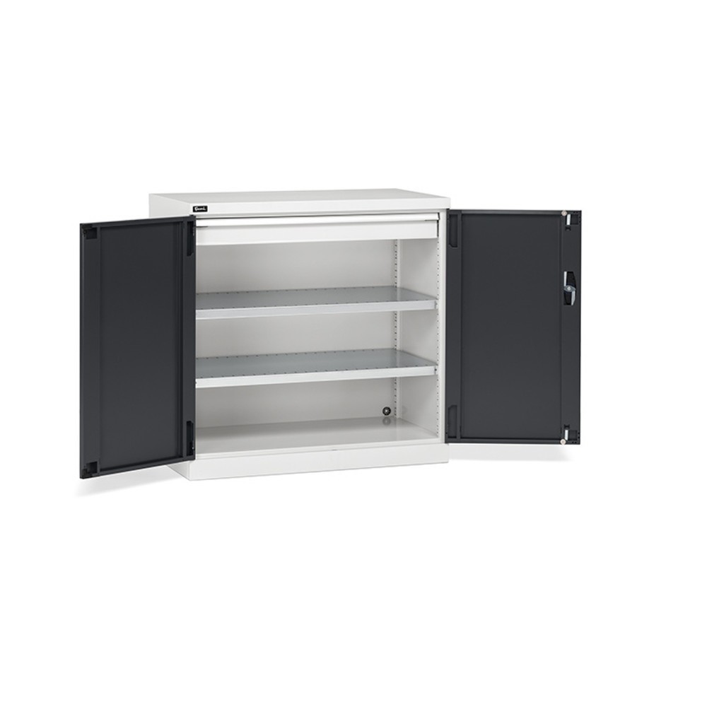 Produktabbildung: Fami PERFOM Flügeltürschrank, 1 Schublade, 3 Fachböden, HxBxT 1.000 x 1.023 x 555 mm, lichtgrau, anthrazit
