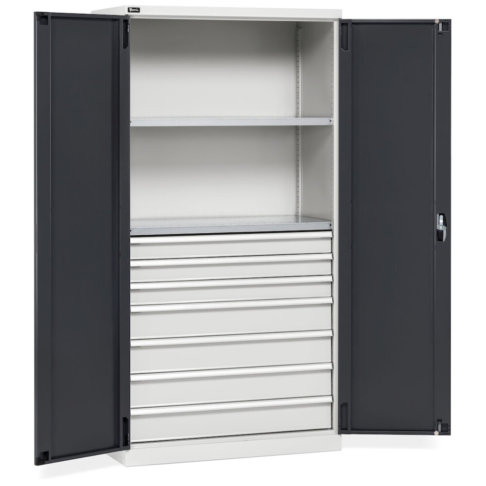 Produktabbildung Nr. 3: Fami PERFOM Flügeltürschrank, 7 Schubladen, 2 Fachböden, HxBxT 2.000 x 1.023 x 726 mm, lichtgrau, anthrazit