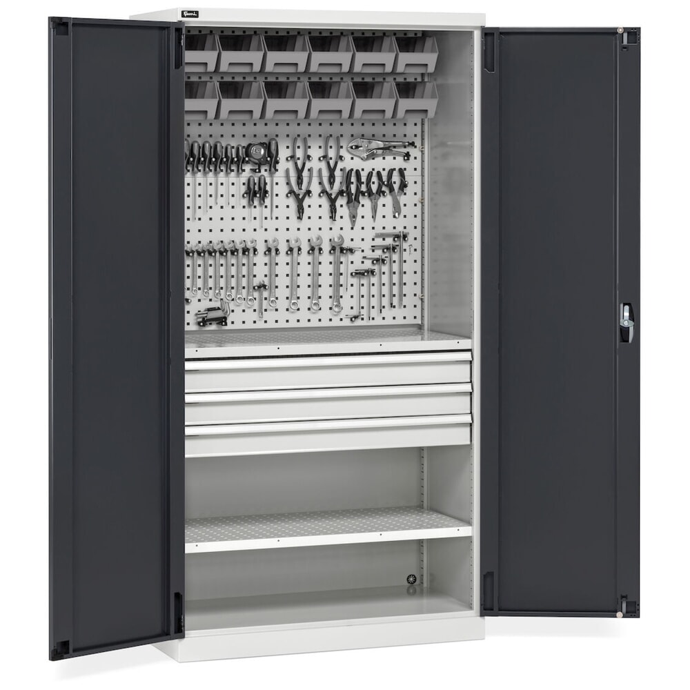 Produktabbildung Nr. 11: Fami PERFOM Werkstattschrank, 3 Schubladen, Lochplatten, Sichtlagerkasten, HxBxT 2.000 x 1.023 x 726 mm, lichtgrau, anthrazit