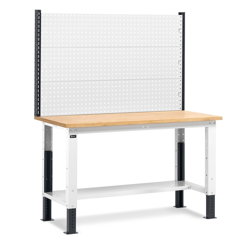 Obrázok výrobku: Fami pracovný stôl, výškovo nastaviteľný a s multifunkčnou stenou, nosnosť 1 000 kg, V x Š x H 740-1,110 x 1 500 x 750 mm, RAL 7035 svetlošedá/RAL 7016 antracitové