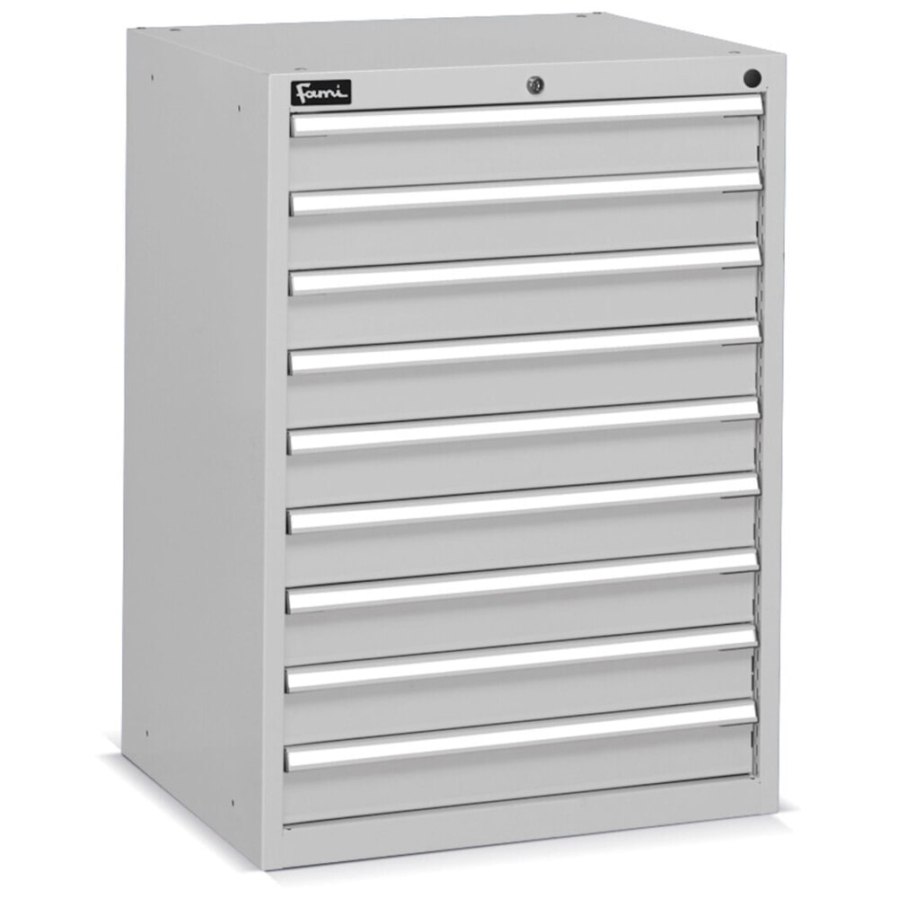 Produktabbildung Nr. 2: Fami Schubladenschrank Flexa Key Comfort, Schubladen 9x100 mm, HxBxT 1.000 x 717 x 600 mm, RAL 7035 lichtgrau