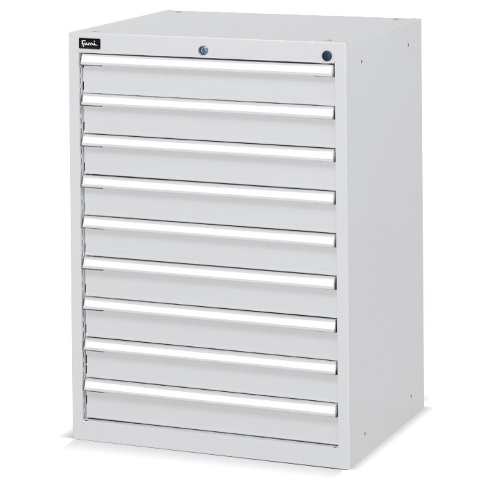Produktabbildung Nr. 1: Fami Schubladenschrank Flexa Key Comfort, Schubladen 9x100 mm, HxBxT 1.000 x 717 x 600 mm, RAL 7035 lichtgrau