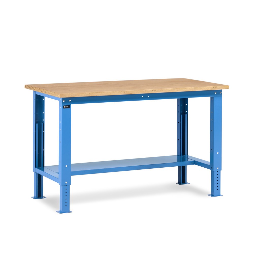 Produktabbildung: Fami Werkbank, höhenverstellbar, TK 1.000 kg, HxBxT 740-1.110 x 1.500 x 750 mm, RAL 5012 lichtblau