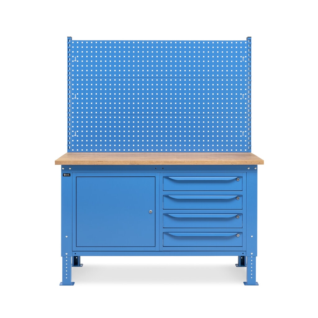 Produktabbildung Nr. 3: Fami Werkbank, höhenverstellbar, mit Multifunktionswand, 4 Schubladen u. Schrank, TK 1.000 kg, HxBxT 740-1.110 x 1.500 x 750 mm, RAL 5012 lichtblau