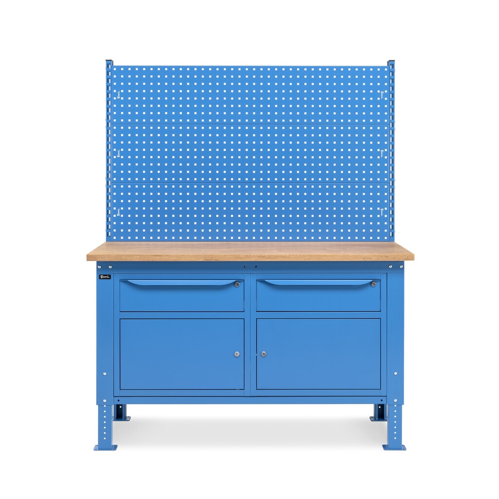 Produktabbildung Nr. 3: Fami Werkbank, höhenverstellbar, mit Multifunktionswand, 2 Schubladen u. 2 Schränke, TK 1.000 kg, HxBxT 740-1.110 x 1.500 x 750 mm, RAL 5012 lichtblau
