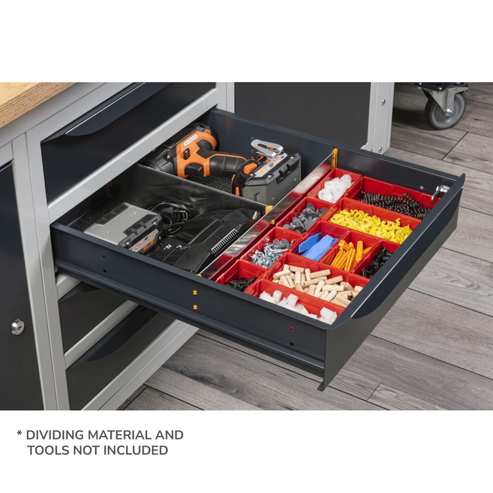 Produktabbildung Nr. 5: Fami Werkbank, höhenverstellbar, 4 Schubladen, Rückwand u. 2 Fachböden, TK 1.000 kg, HxBxT 740-1.110 x 1.500 x 750 mm, RAL 5012 lichtblau