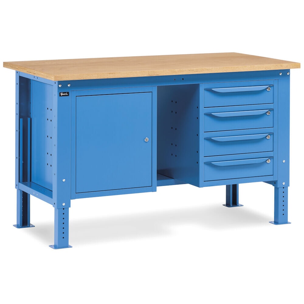 Produktabbildung Nr. 8: Fami Werkbank, höhenverstellbar, 4 Schubladen (Lücke) u. 1 Schrank, TK 1.000 kg, HxBxT 740-1.110 x 1.500 x 750 mm, RAL 5012 lichtblau