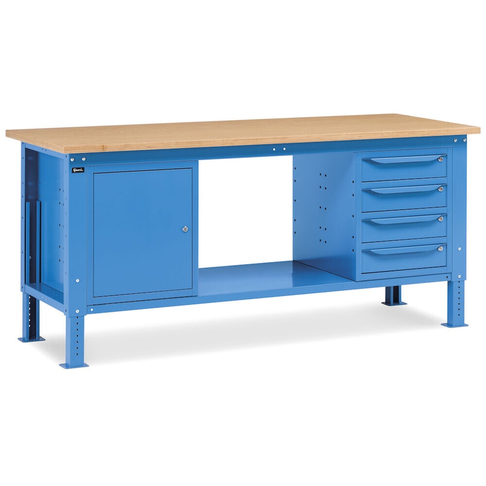 Produktabbildung Nr. 8: Fami Werkbank, höhenverstellbar, 4 Schubladen u. 1 Schrank, TK 1.000 kg, HxBxT 740-1.110 x 2.000 x 750 mm, RAL 5012 lichtblau