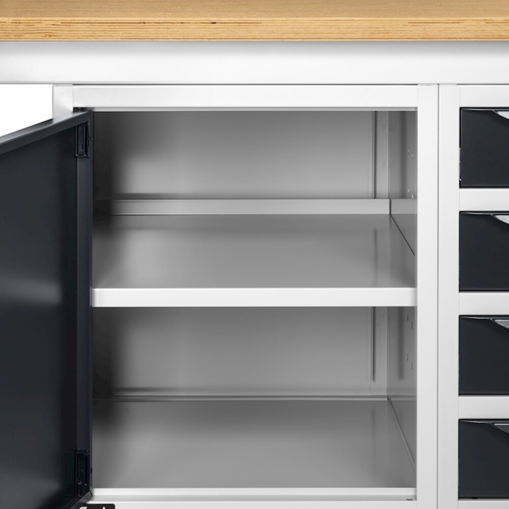 Produktabbildung Nr. 10: Fami Werkbank, höhenverstellbar, 4 Schubladen (Lücke) u. 1 Schrank, TK 1.000 kg, HxBxT 740-1.110 x 1.500 x 750 mm, RAL 7035 lichtgrau / RAL 7016 anthrazitgrau