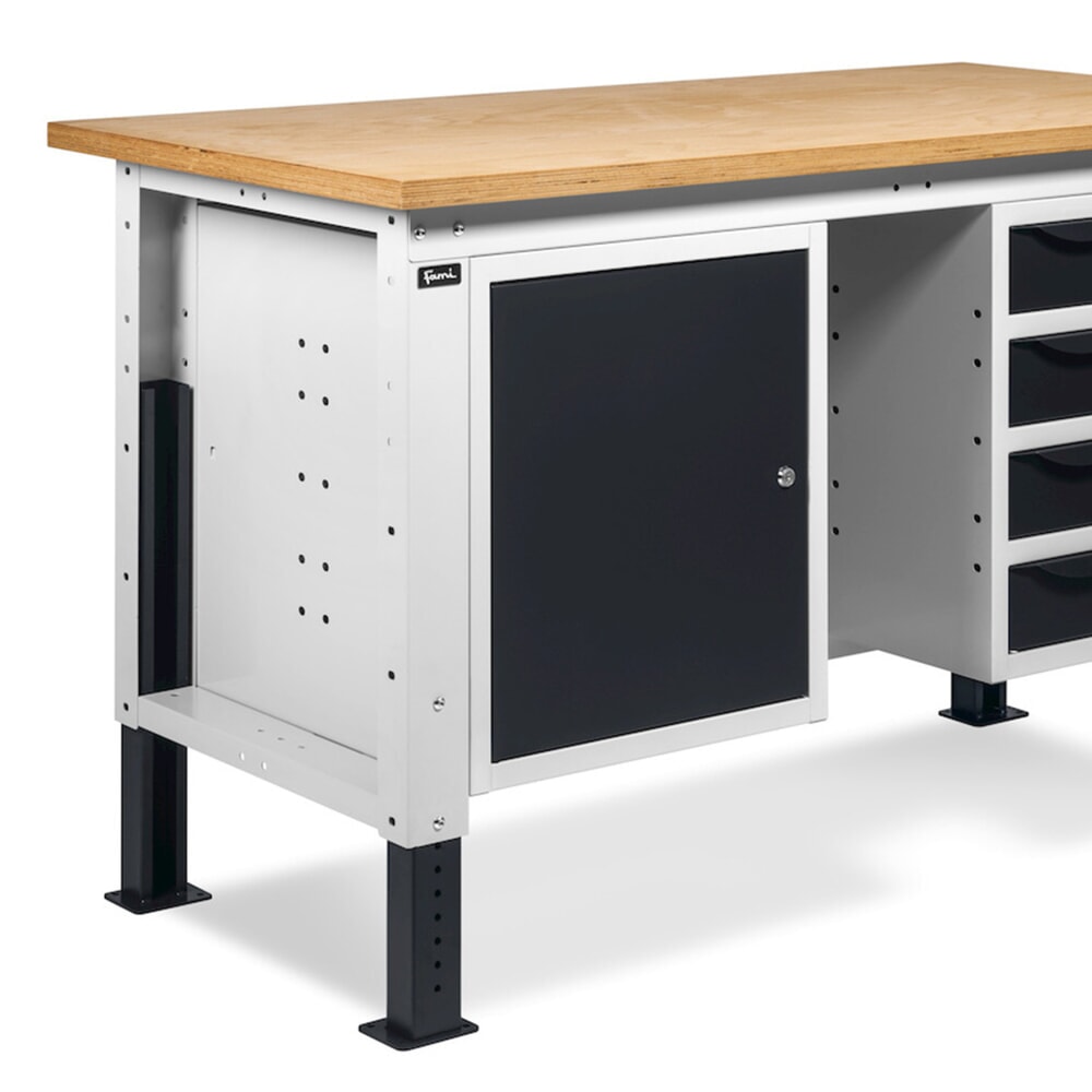Produktabbildung Nr. 13: Fami Werkbank, höhenverstellbar, 4 Schubladen (Lücke) u. 1 Schrank, TK 1.000 kg, HxBxT 740-1.110 x 1.500 x 750 mm, RAL 7035 lichtgrau / RAL 7016 anthrazitgrau