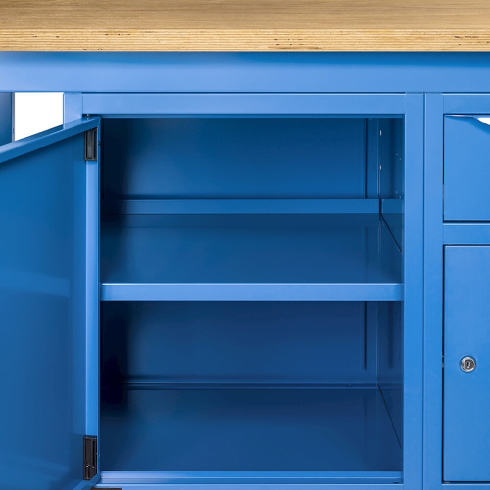 Produktabbildung Nr. 9: Fami Werkbank, höhenverstellbar, 4 Schubladen u. 1 Schrank, TK 1.000 kg, HxBxT 740-1.110 x 2.000 x 750 mm, RAL 5012 lichtblau