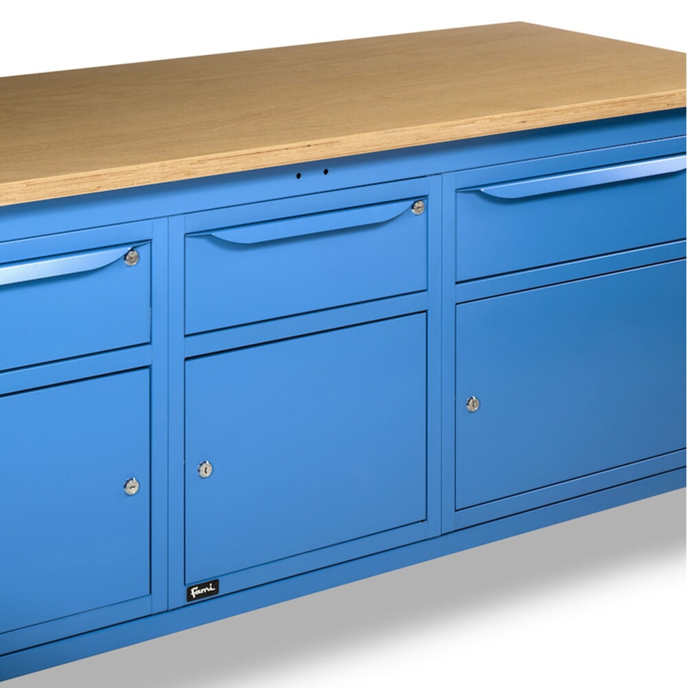 Produktabbildung Nr. 9: Fami Werkbank, höhenverstellbar, 3 Schubladen u. 3 Schränke, TK 1.000 kg, HxBxT 740-1.110 x 2.000 x 750 mm, RAL 5012 lichtblau