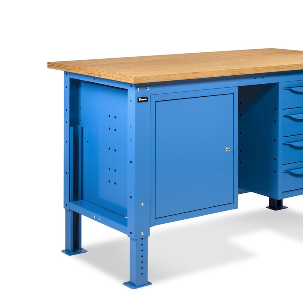 Produktabbildung Nr. 11: Fami Werkbank, höhenverstellbar, 4 Schubladen u. 1 Schrank, TK 1.000 kg, HxBxT 740-1.110 x 2.000 x 750 mm, RAL 5012 lichtblau