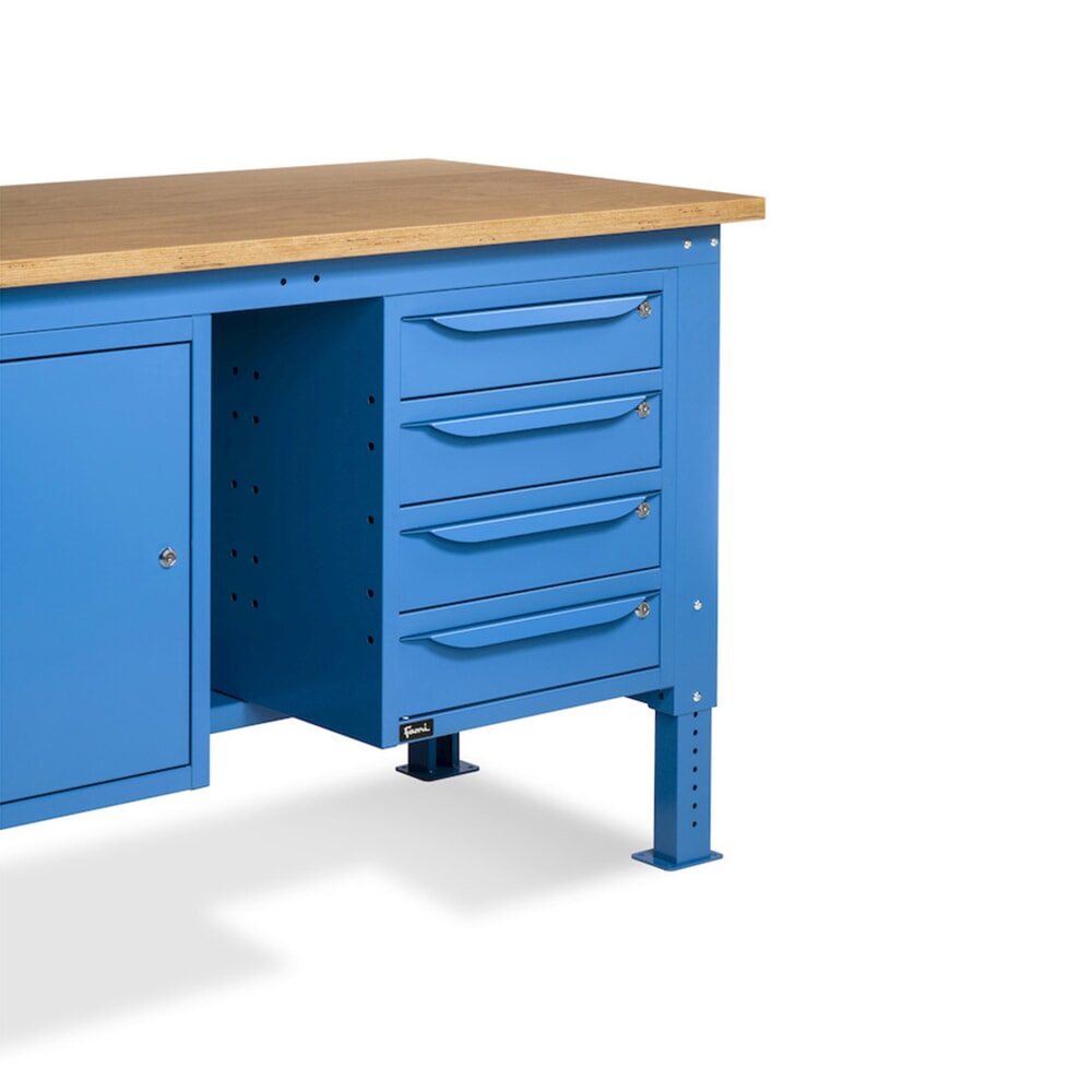 Produktabbildung Nr. 12: Fami Werkbank, höhenverstellbar, 4 Schubladen u. 1 Schrank, TK 1.000 kg, HxBxT 740-1.110 x 2.000 x 750 mm, RAL 5012 lichtblau