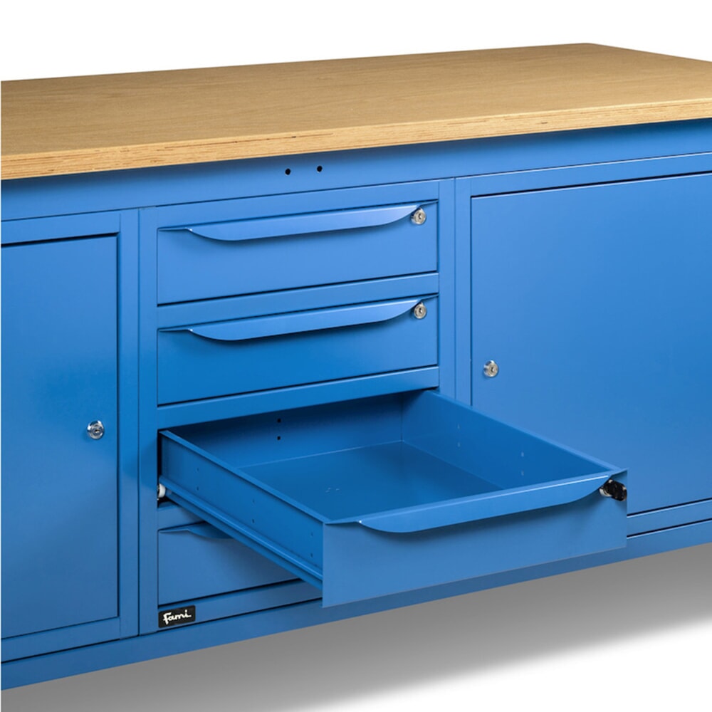 Produktabbildung Nr. 12: Fami Werkbank, höhenverstellbar, 4 Schubladen u. 2 Schränke, TK 1.000 kg, HxBxT 740-1.110 x 2.000 x 750 mm, RAL 5012 lichtblau