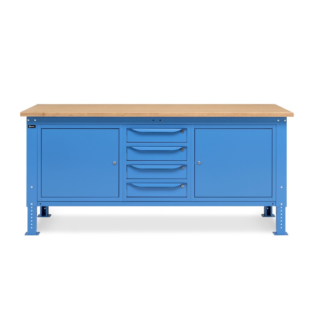 Produktabbildung Nr. 2: Fami Werkbank, höhenverstellbar, 4 Schubladen u. 2 Schränke, TK 1.000 kg, HxBxT 740-1.110 x 2.000 x 750 mm, RAL 5012 lichtblau