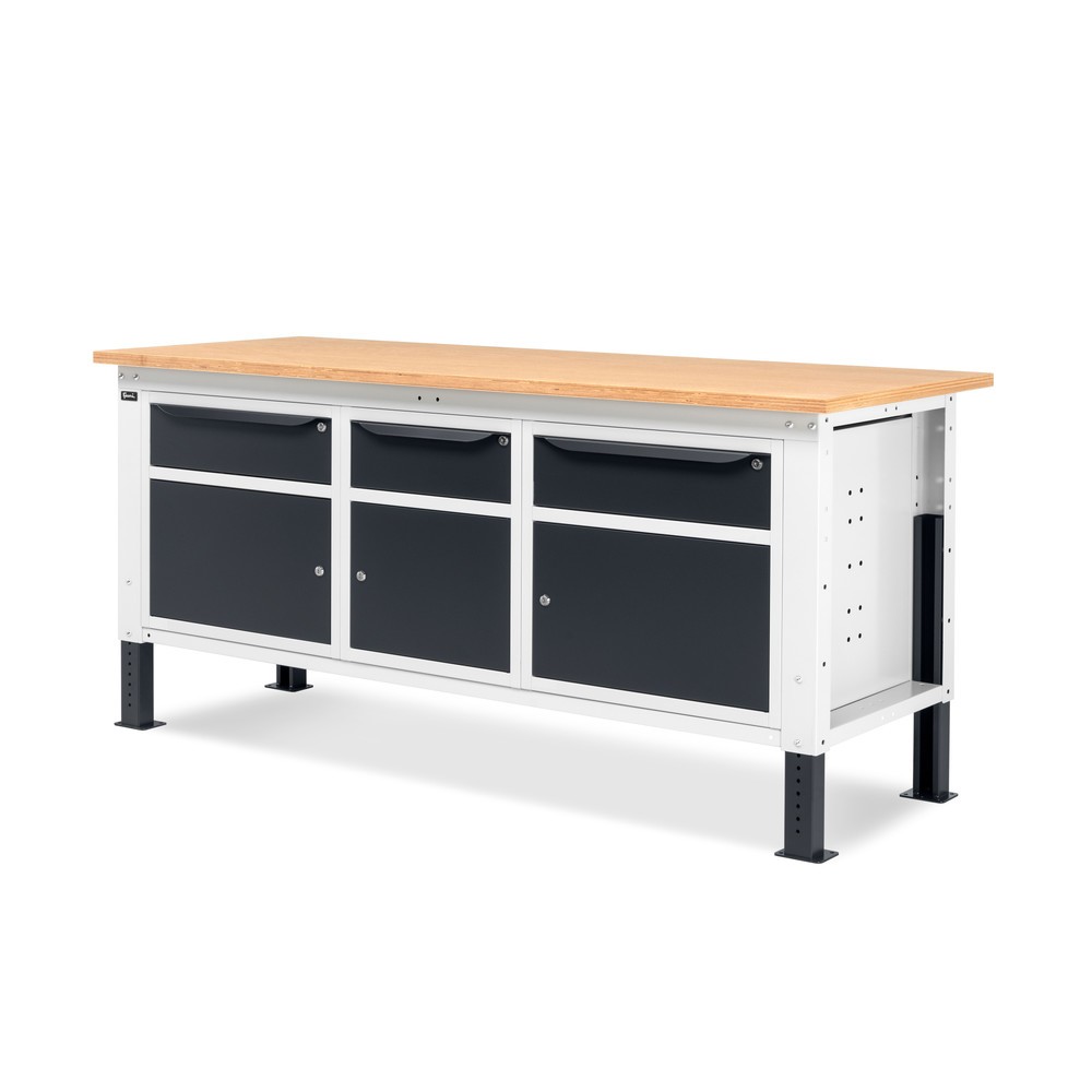 Produktabbildung Nr. 3: Fami Werkbank, höhenverstellbar, 3 Schubladen u. 3 Schränke, TK 1.000 kg, HxBxT 740-1.110 x 2.000 x 750 mm, RAL 7035 lichtgrau / RAL 7016 anthrazitgrau