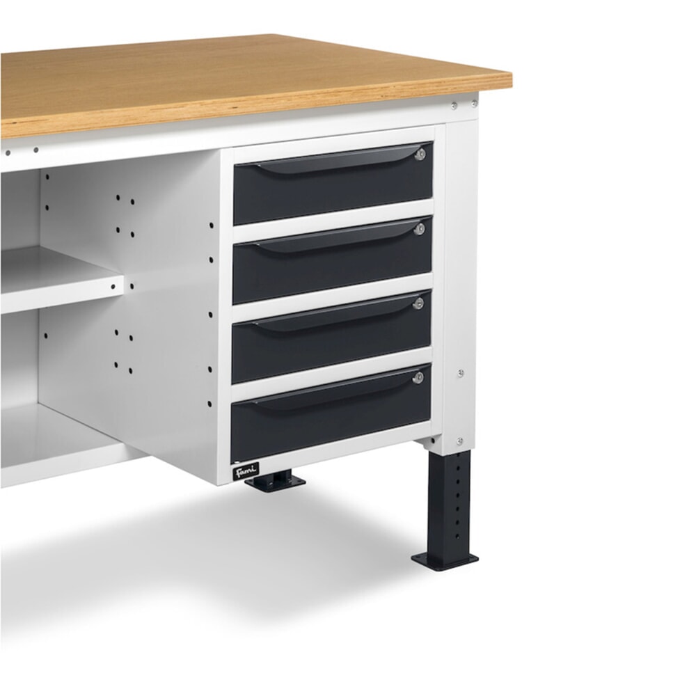 Produktabbildung Nr. 9: Fami Werkbank, höhenverstellbar, 4 Schubladen, Rückwand u. 2 Fachböden, TK 1.000 kg, HxBxT 740-1.110 x 1.500 x 750 mm, RAL 7035 lichtgrau / RAL 7016 anthrazitgrau