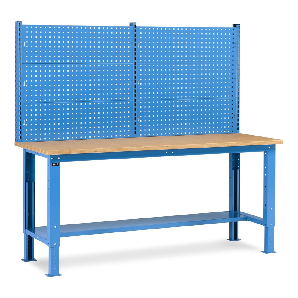 Produktabbildung Nr. 1: Fami Werkbank, höhenverstellbar u. mit Multifunktionswand, TK 1.000 kg, HxBxT 740-1.110 x 2.000 x 750 mm, RAL 5012 lichtblau