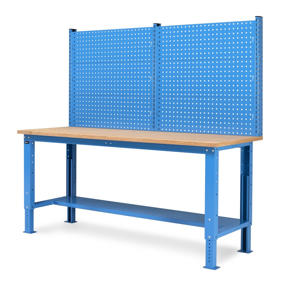 Produktabbildung Nr. 4: Fami Werkbank, höhenverstellbar u. mit Multifunktionswand, TK 1.000 kg, HxBxT 740-1.110 x 2.000 x 750 mm, RAL 5012 lichtblau