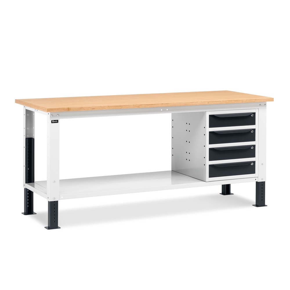 Produktabbildung: Fami Werkbank, höhenverstellbar u. 4 Schubladen, TK 1.000 kg, HxBxT 740-1.110 x 2.000 x 750 mm, RAL 7035 lichtgrau / RAL 7016 anthrazitgrau